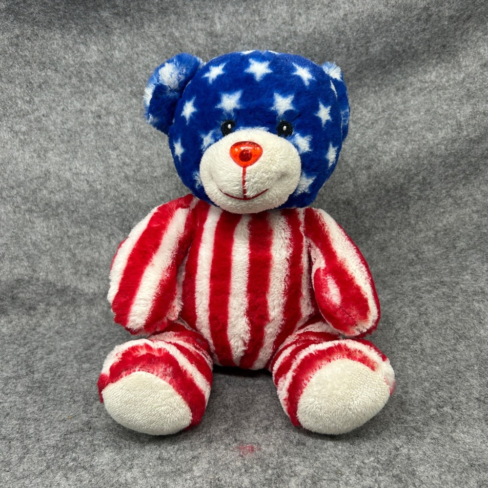 Plushology Unisex Patriotic Teddy Bear 10in Red White Blue Stars Stripes Plush